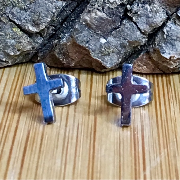 Minimalist Silver Cross Earrings - Picture 8 of 8